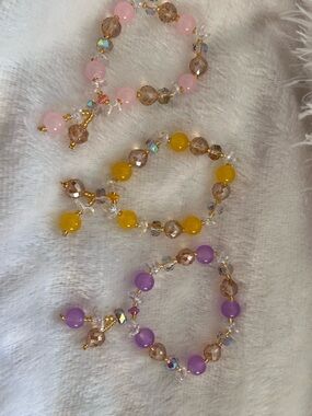 Pastel Trio Stretch Bracelet Set - Pink, Yellow & Purple